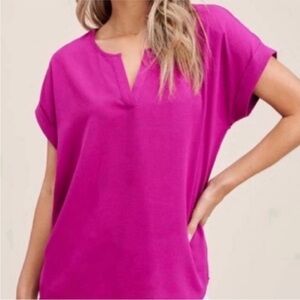Cynthia Steffe Pink Blouse Relaxed Fit Notched Collar